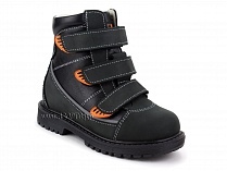 152-121 Бос(Bos), ботинки детские утепленные ортопедические профилактические, байка, кожа, черный, оранжевый в Туле