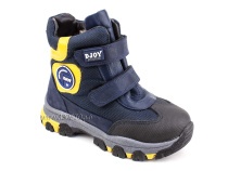 056-600-194-0049 (26-30) Джойшуз (Djoyshoes) ботинки детские зимние мембранные ортопедические профилактические, натуральный мех, мембрана, кожа, темно-синий, черный, желтый в Туле