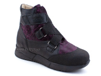 572-3 БР (36-38)  Твики (Twiki) ботинки зимние детские ортопедические профилактические, натуральная шерсть, кожа, черно-фиолетовый 